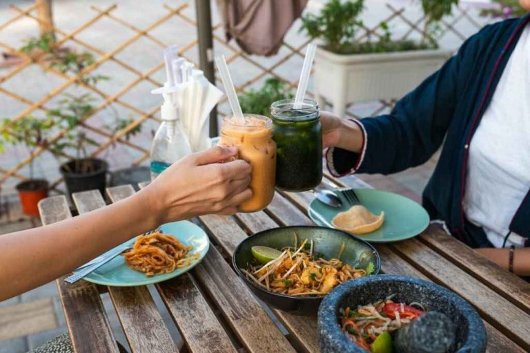Thai food with smoothies